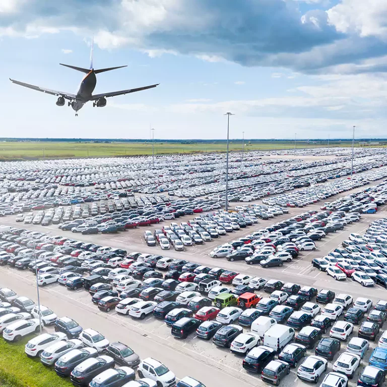 Taxi waiting for passengers at an airport car park